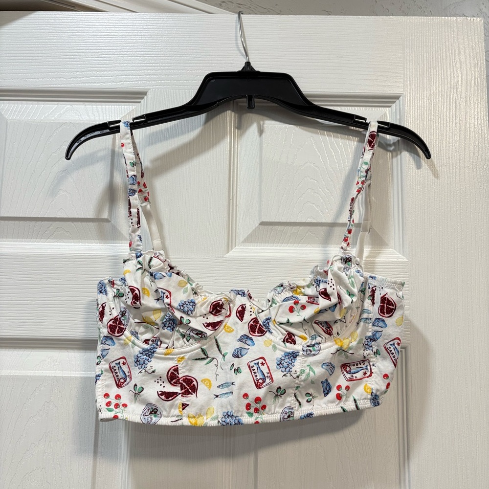 Food Print White Crop Top